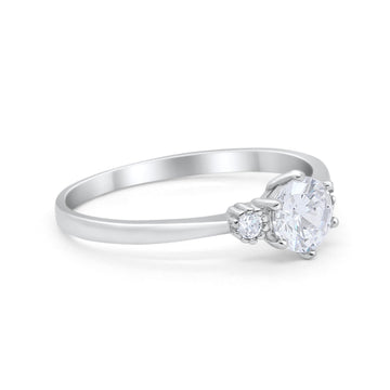 Three Stone Art Deco Engagement Ring Simulated Cubic Zirconia 925 Sterling Silver